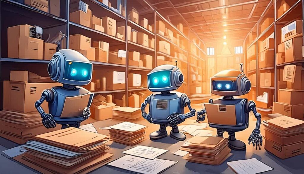 Robots Filing Paperwork in a Warehouse File Room